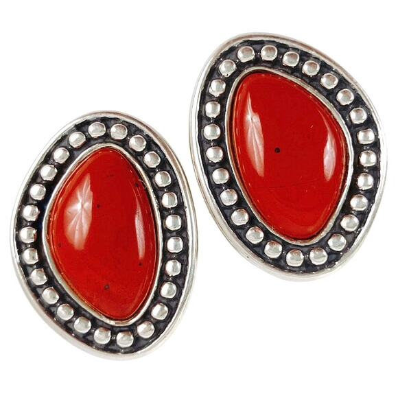 Carolyn Pollack Relios 925 Sterling Red Jasper Clip On Earrings Y2K Southwest - Picture 1 of 12